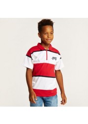 Juniors Striped Polo T-shirt with Short Sleeves and Button Closure