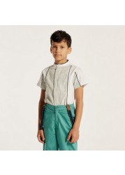 Juniors Textured Shirt with Mandarin Collar and Short Sleeves
