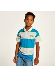 Juniors Striped Polo T-shirt with Short Sleeves and Button Closure