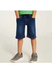 Juniors Solid Denim Shorts with Drawstring Closure and Pockets