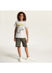 Snoopy Dog Print T-shirt with Round Neck and Short Sleeves