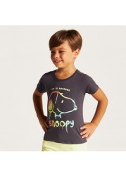 Snoopy Dog Print T-shirt with Crew Neck and Short Sleeves