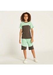 XYZ Colourblock Crew Neck T-shirt and Shorts Set