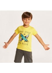 Juniors Printed Round Neck T-shirt with Short Sleeves