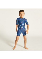 Juniors Printed Swimwear with Short Sleeves