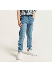 Lee Cooper Solid Denim Jeans with Pockets and Belt Loops