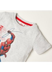 Spiderman Print T-shirt with Crew Neck and Short Sleeves