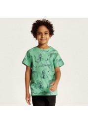 Juniors All-Over Printed Crew Neck T-shirt with Short Sleeves