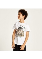 Juniors Dino Trail Print T-shirt with Short Sleeves and Crew Neck