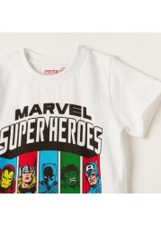 Superhero Print Crew Neck T-shirt with Short Sleeves