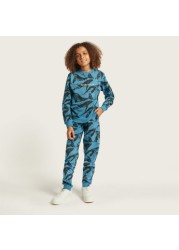 Juniors All-Over Printed Sweater and Jog Pants Set