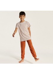 Juniors Striped Round Neck T-shirt and Full Length Pyjama Set