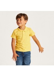 Juniors Solid Polo T-shirt with Short Sleeves and Button Closure