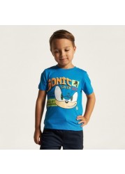 SEGA Sonic The Hedgehog Print Round Neck T-shirt with Short Sleeves