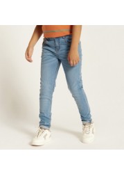 Juniors Solid Denim Jeans with Button Closure and Pockets