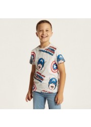 Captain America Print T-shirt with Crew Neck and Short Sleeves