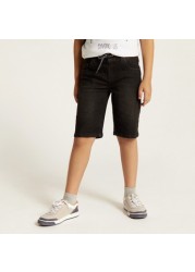 Juniors Denim Shorts with Pocket Detail and Drawstring Closure