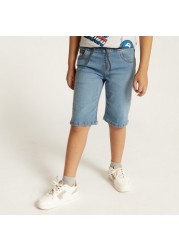 Juniors Denim Shorts with Pocket Detail and Drawstring Closure