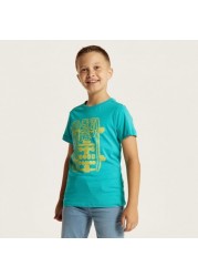 Juniors Skateboard Print Crew Neck T-shirt with Short Sleeves