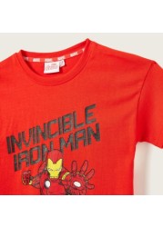 Iron Man Print T-shirt with Crew Neck and Short Sleeves