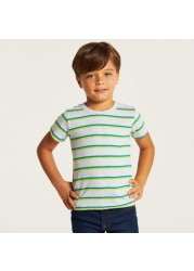 Juniors Striped Crew Neck T-shirt with Short Sleeves