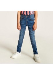 Juniors Solid Denim Jeans with Button Closure and Pockets