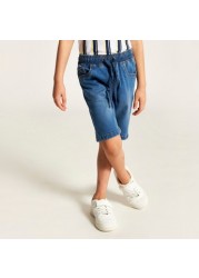 Juniors Solid Denim Shorts with Drawstring Closure and Pockets
