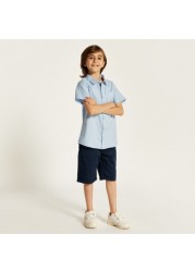 Juniors Solid Shirt with Spread Collar and Short Sleeves