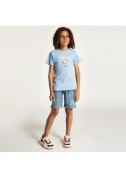 Snoopy Print T-shirt with Round Neck and Short Sleeves