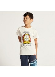 Garfield Print Crew Neck T-shirt with Short Sleeves