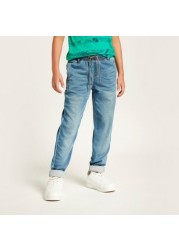 Juniors Solid Denim Jeans with Drawstring Closure and Pockets