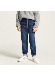 Juniors Solid Denim Jeans with Drawstring Closure and Pockets