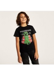 Minecraft Printed Crew Neck T-shirt with Short Sleeves