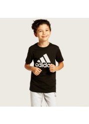 adidas Logo Print Round Neck T-shirt with Short Sleeves