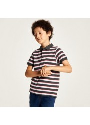 Juniors Striped Polo T-shirt with Short Sleeves and Button Closure