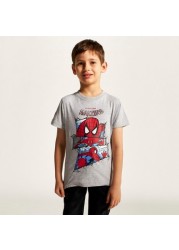 Spider-Man Print Crew Neck T-shirt with Short Sleeves