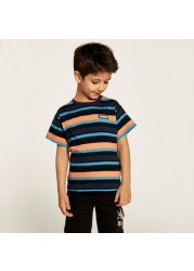 PUMA Striped Round Neck T-shirt with Short Sleeves