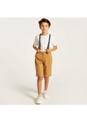Juniors Printed Round Neck T-shirt and Shorts with Suspenders
