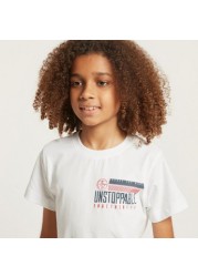 Juniors Graphic Print T-shirt with Short Sleeves