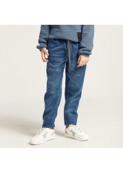 Juniors Solid Denim Jeans with Drawstring Closure and Pockets