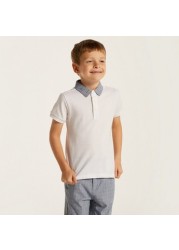 Juniors Solid Polo T-shirt and Textured Shorts Set