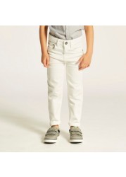 Juniors Solid Denim Jeans with Button Closure and Pockets