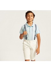 Juniors Striped Polo T-shirt and Shorts Set with Suspenders