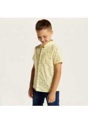 Printed Short Sleeves Shirt with Pocket and Button Closure
