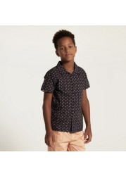 Juniors All Over Print Shirt with Short Sleeves and Button Closure