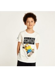 Minion Print Round Neck T-shirt with Short Sleeves