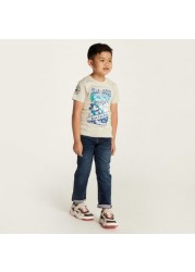 Juniors Solid Denim Jeans with Pockets and Button Closure