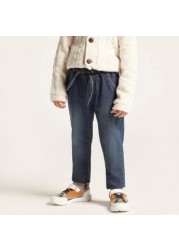 Juniors Solid Denim Pants with Drawstring Closure and Pockets