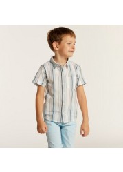 Juniors Striped Shirt with Chest Pocket and Short Sleeves