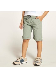 Juniors Solid Woven Shorts with Pockets and Drawstring Waistband